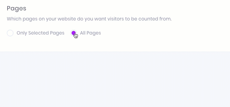 On the Pages tab, you can select the pages you want the Visitor Count notification to collect visits from. 