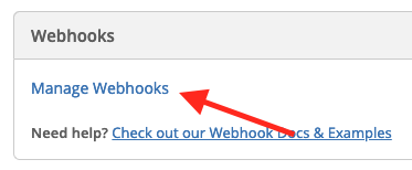 arrow pointing to manage webhooks.
