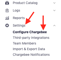 Settings >> Configure Chargebee
