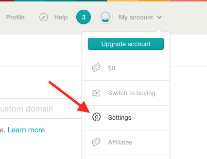 Log into Gumroad.  Click on “My account” and select “Settings“.