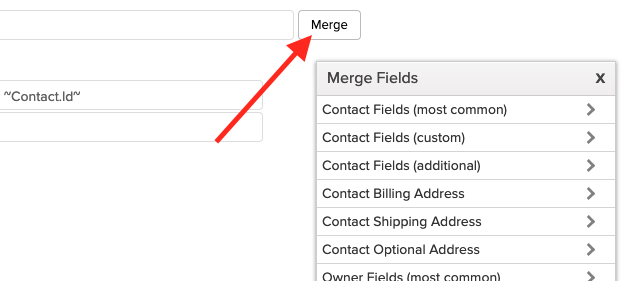 Click the “Merge” button. This will pop up a window that helps you add merge codes for Infusionsoft fields.