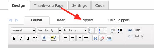 Click the “Snippets” tab.