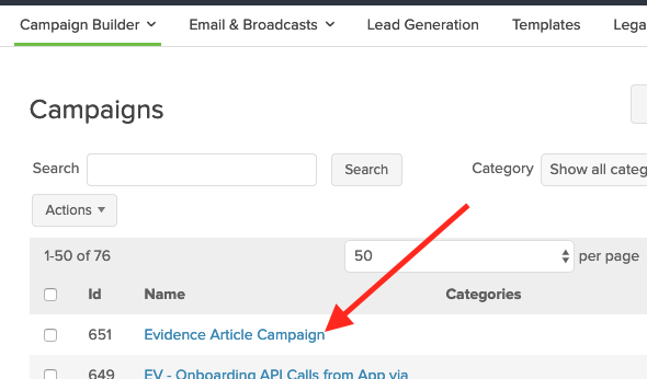 Log in to Infusionsoft and enter the campaign that contains your landing page. (Evidence script in infusionsoft)