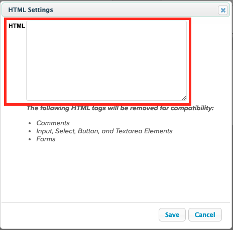 Paste the Evidence script in the HTML box.