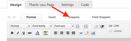Click the Snippets tab.