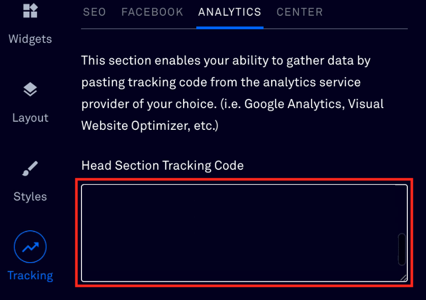 Paste in Head Section Tracking Code.