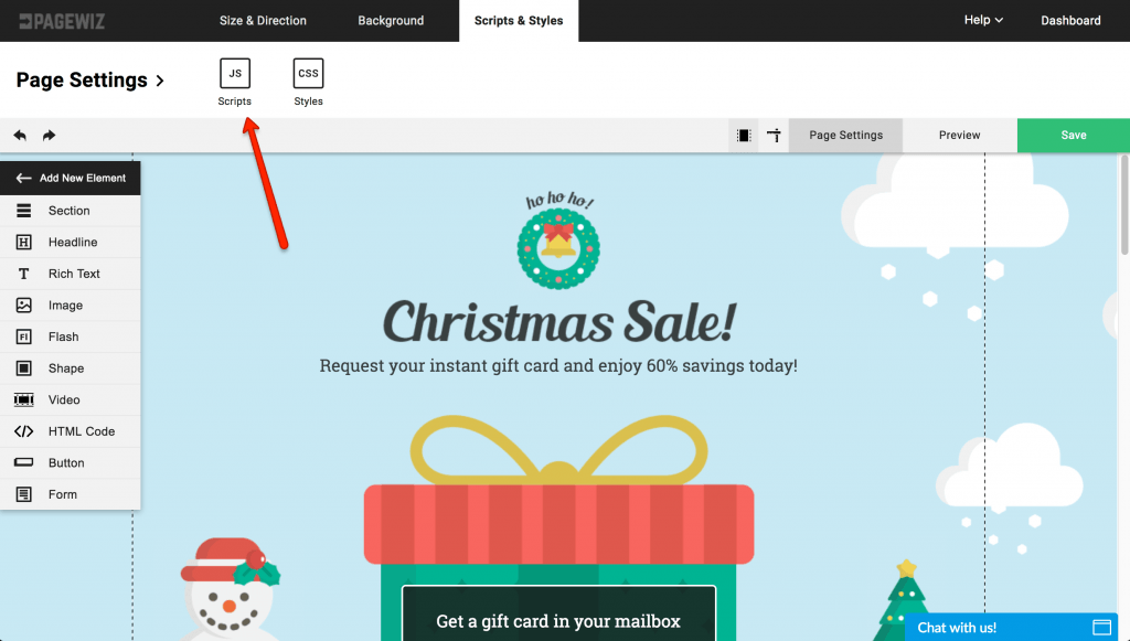 Under Scripts & Styles, select “Scripts“ inside PageWiz