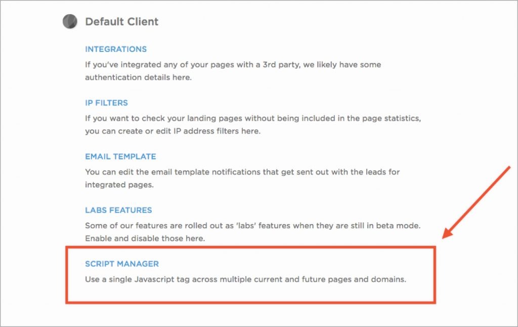 Scroll down and click on the “Script Manager” section.