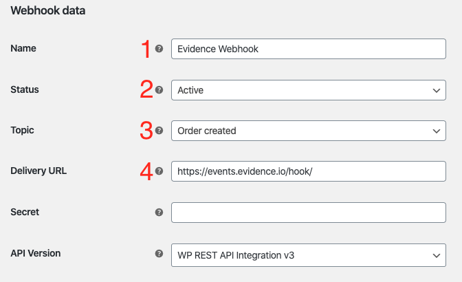 Webhook data settings.