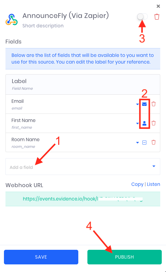 Configure zapier source fields and publish changes.