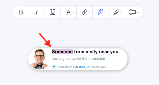 Now let's go back and edit the notification.  Highlight the word Someone in the text. 