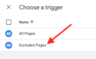 click the excluded pages trigger