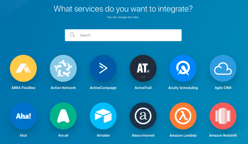 search for the service you want to integrate