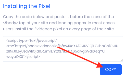Click the copy button the pixel page