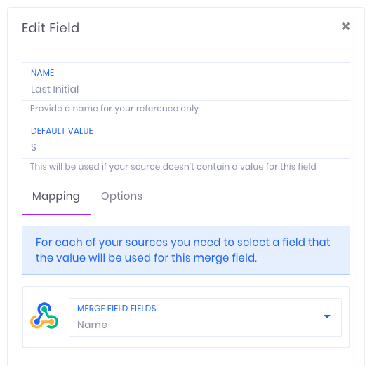 Last initial label and full name field