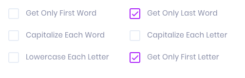 Get only last word and get only first letter.