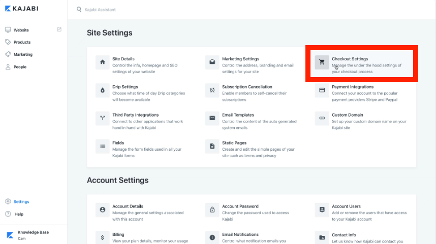 Kajabi Checkout Settings