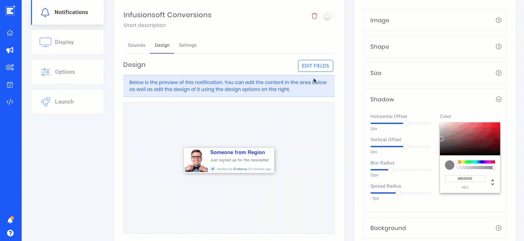 Create and map your merge fields to be used in your Evidence social proof campaign.